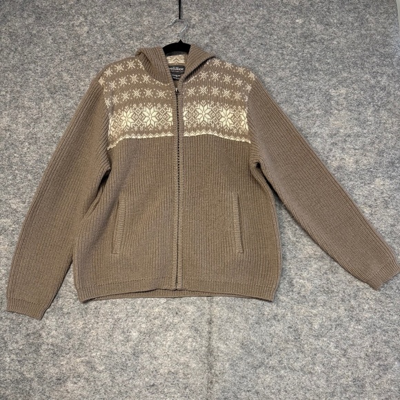 Woolrich Women’s Brown Fair Isle 100% Wool Zip Hoodie Sweater Jacket Size L - Picture 8 of 10